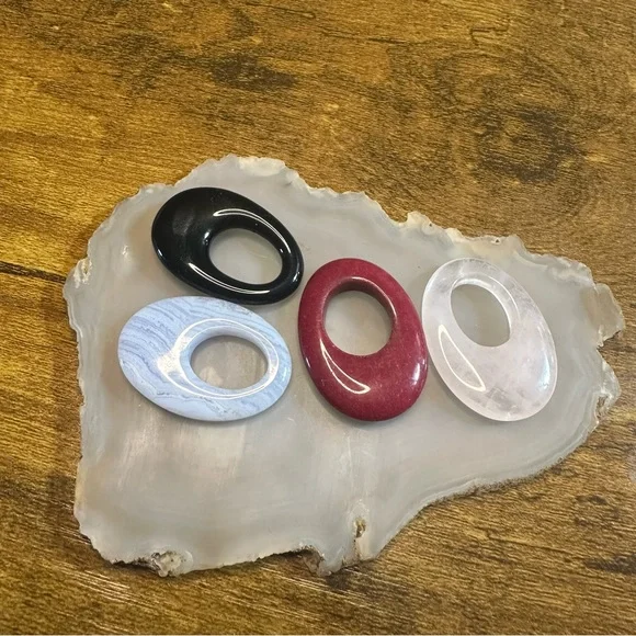 Natural Stone Oval Donut Beads Set  of 4 - Picture 4 of 5